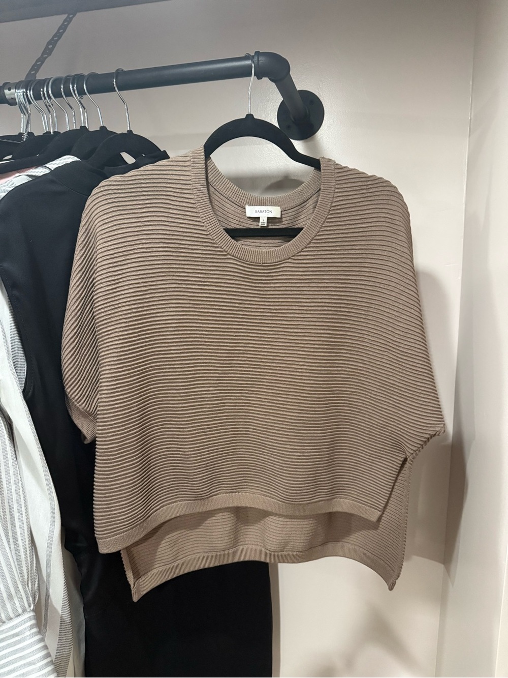 Babaton Ribbed Crewneck Short Sleeve Top - Taupe